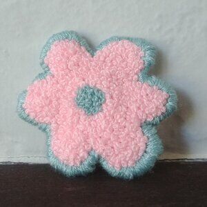 100% handmade by me hair clip hand-embroidered blue and pink flower hair clip